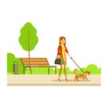 Woman Walking The Pet Dog On The Leash, Part Of People In The Park Activities Series Royalty Free Stock Photo