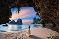 Woman walking on Railay beach, Krabi in Thailand. Royalty Free Stock Photo