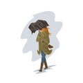 Woman walking in the rain and wind storm