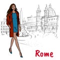 Woman walking in Rome