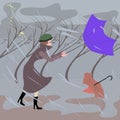 Woman walking at stormy weather