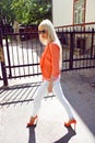 Woman walking on the street Royalty Free Stock Photo