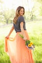 Woman Walking Through Summer Field Royalty Free Stock Photo