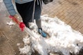 Woman walking thru the thaw making steps Royalty Free Stock Photo
