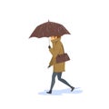 Woman walking under the rain with umbrella Royalty Free Stock Photo