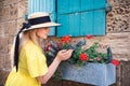 Woman walking in yellow dress at Paphos old city Royalty Free Stock Photo