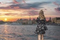 A woman walks through the city of Stockholm Royalty Free Stock Photo