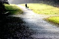 Woman walks with the dog