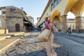 Woman walks on the Old bridge in Florence, Italy Royalty Free Stock Photo