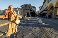 Woman walks on the Old bridge in Florence, Italy Royalty Free Stock Photo