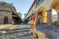 Woman walks on the Old bridge in Florence, Italy Royalty Free Stock Photo