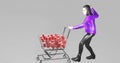 Three-dimensional woman pushes a shopping cart container in effort to reduce metallic rubbish recycling campaign in Mexico look