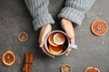 Woman in warm sweater with cup Royalty Free Stock Photo
