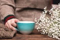 Woman in warm sweater drinking a hot tea Royalty Free Stock Photo