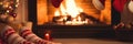 Woman Warming Her Feet By The Christmas Fireplace