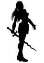 Woman warrior with flaming sword silhouette