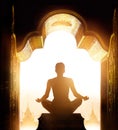 Woman was meditating at the gold sanctuary arch in the morning Royalty Free Stock Photo