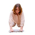 A woman washes the laminate floor with a rag while cleaning the hom Royalty Free Stock Photo