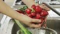 Woman washin vegetables