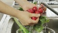 Woman washin vegetables