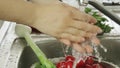 Woman washin vegetables