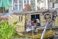Woman washing clothes in Mekong river Royalty Free Stock Photo