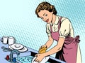 Woman washing dishes housewife housework comfort Royalty Free Stock Photo