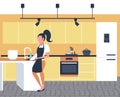 Woman washing dishes housewife wiping plates dishwashing concept girl in apron doing housework modern kitchen interior