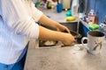 close up hands of Woman Washing Dishes in the kitchen Royalty Free Stock Photo