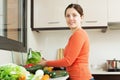 Woman washing fresh lettuce in sink Royalty Free Stock Photo