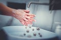 Woman washing hands removing virus, coronavirus