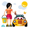 Vector Car Wash Girl. Flat style colorful Cartoon illustration.