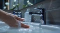 Woman washing her hands with soap under running water in the bathroom, Generative AI illustrations Royalty Free Stock Photo