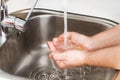 Woman washing her hands with water