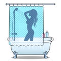 Woman washing in shower pop art style vector