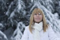 Woman watch the snow flakes Royalty Free Stock Photo