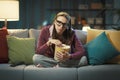 Woman watching a boring movie on TV Royalty Free Stock Photo