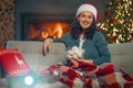 Woman watching holiday movies at home Royalty Free Stock Photo