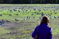 Woman watching birds