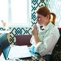 Woman is watching a movie on a laptop and crying Royalty Free Stock Photo