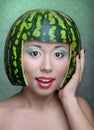 Woman with water-melon Royalty Free Stock Photo