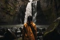 Woman waterfall view. Generate Ai Royalty Free Stock Photo