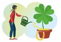 Watering to improve luck. Vector illustration. Royalty Free Stock Photo