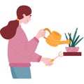 Woman watering flower vector home garden icon Royalty Free Stock Photo