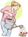 Woman watering garden Royalty Free Stock Photo