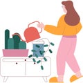 Woman watering home flower vector flat icon Royalty Free Stock Photo