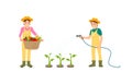 Woman and Watering Hose Vector Illustration