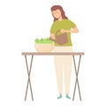 Woman watering indoor plant icon cartoon vector. Potted flower care.