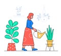 Woman watering plants - flat design style illustration Royalty Free Stock Photo