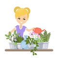 Woman watering plants. Royalty Free Stock Photo